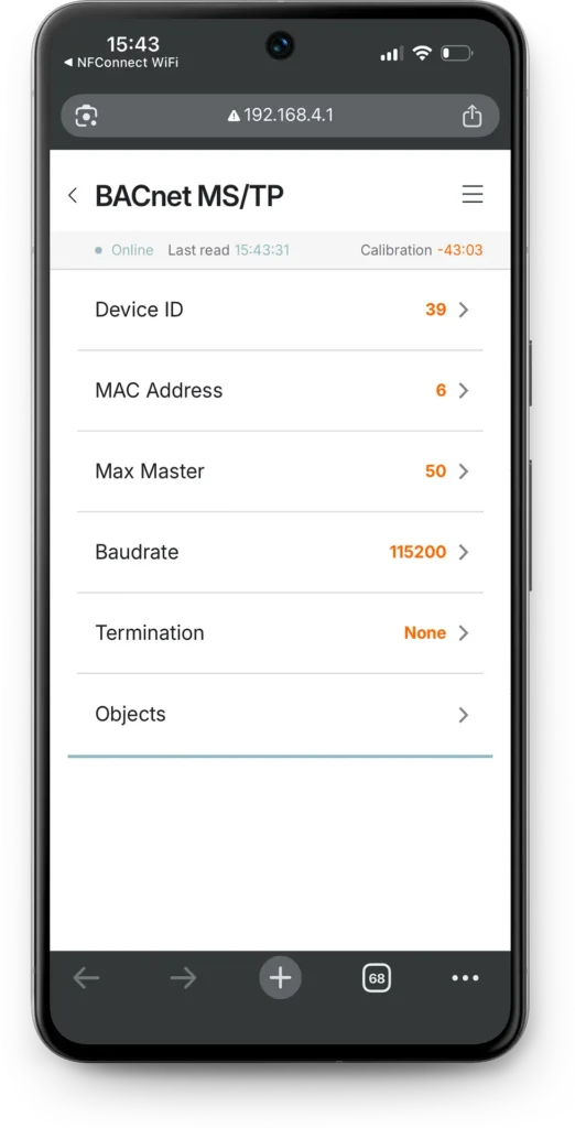 BACnet senzori - BACnet MSTP komunikacija