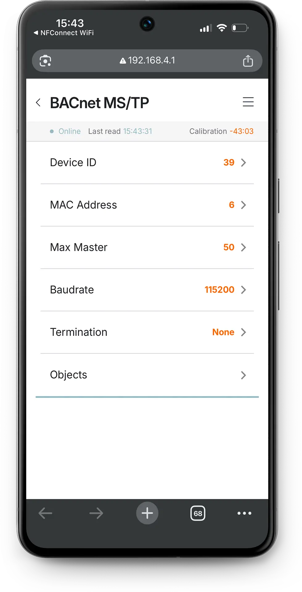BACnet senzori - BACnet MSTP komunikacija