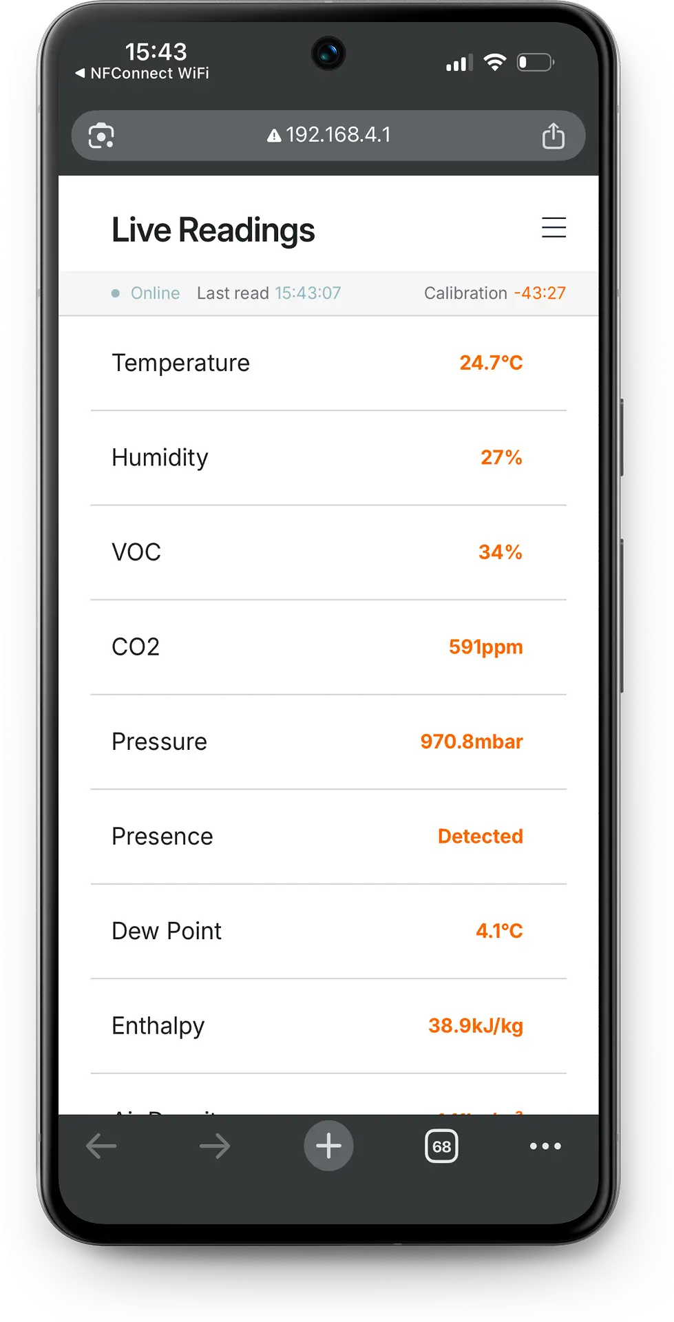 BACnet senzori - očitanja - Temperatura Vlažnost CO2 VOC Tlak Prisutnost