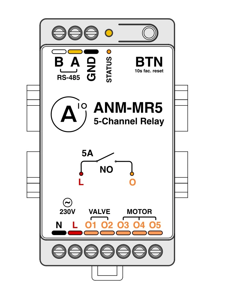 Alledio OEM 5-Channel Modbus Relay Extender - Sketch Andivi